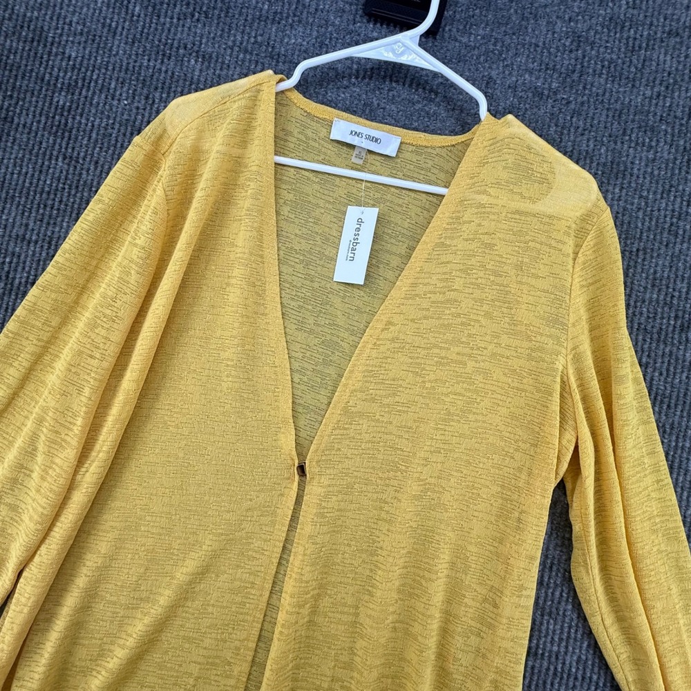 Jones Studio Cardigan Women XL Yellow New Longline Hook Eye Slub Knit Duster